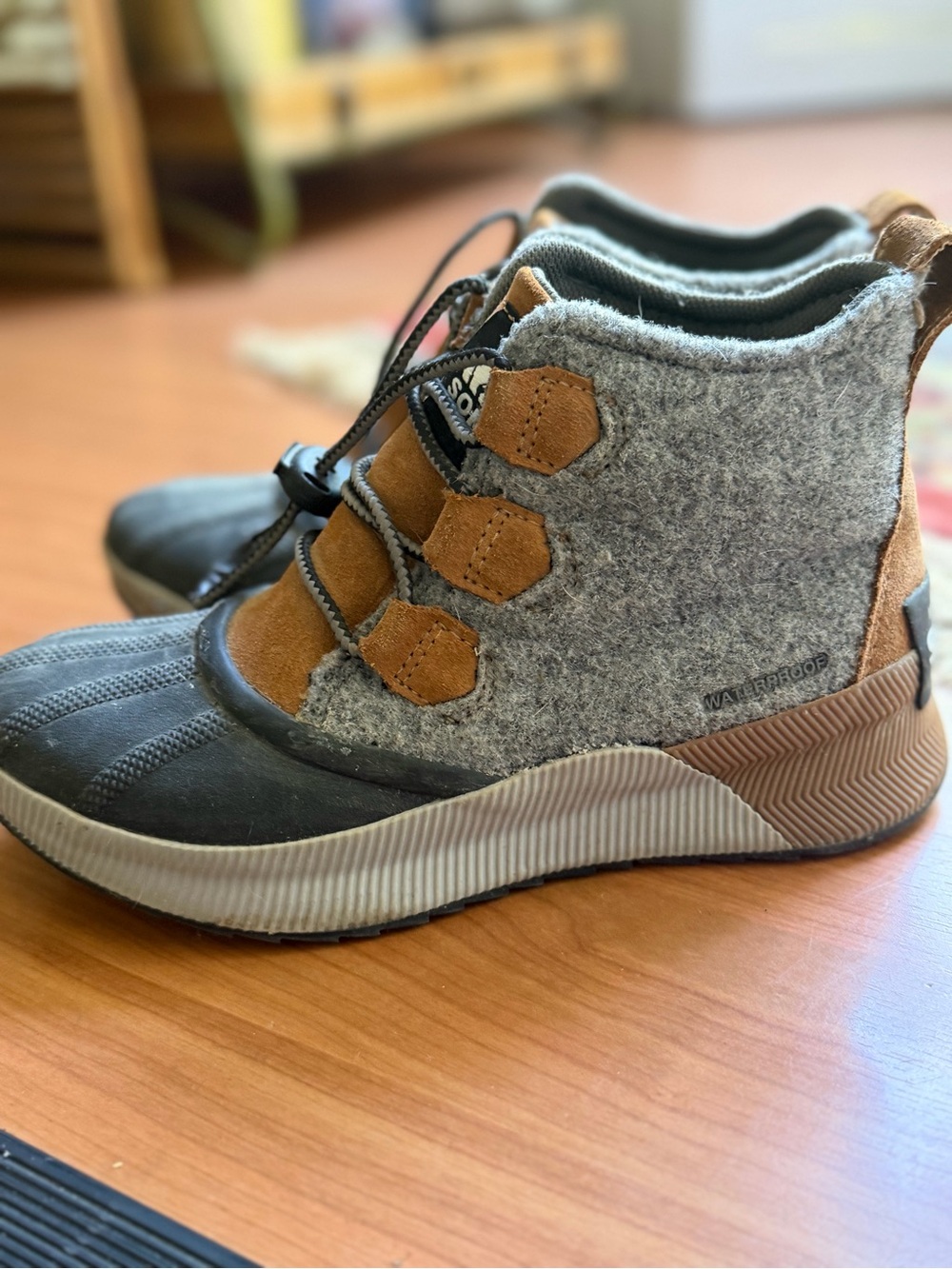 Sorel Kids Gray and Brown Waterproof Lace-Assist Boots